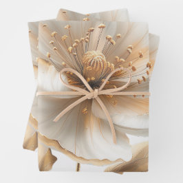 Elegant Gold & White Poppy Wedding Wrapping Paper ラッピングペーパーシート