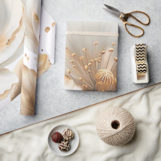 Elegant Gold & White Poppy Wedding Wrapping Paper ラッピングペーパー (クラフト)