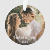 Elegant Gold White Script Wedding Monogram Photo オーナメント (正面)