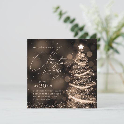 ELEGANT Gold Winter Christmas Tree Party  招待状 (スタンド正面)