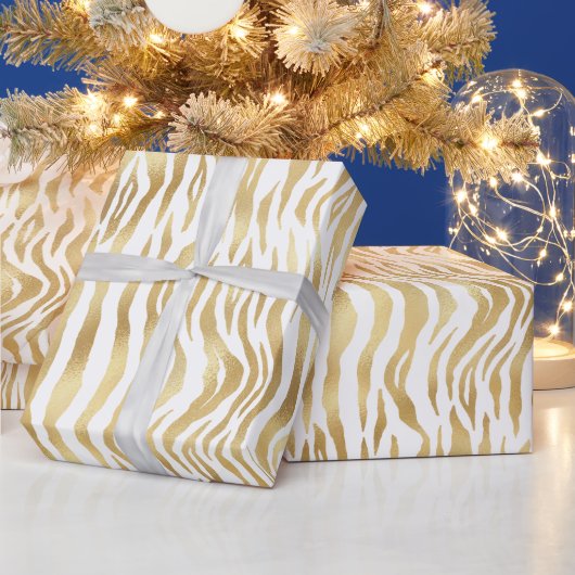Elegant Gold Zebra Stripes ラッピングペーパー (クリスマス)