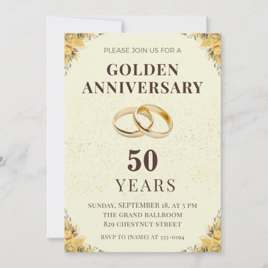 Elegant Golden 50th Wedding Anniversary Invitation 招待状 (正面)