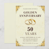 Elegant Golden 50th Wedding Anniversary Invitation 招待状 (正面/裏面)