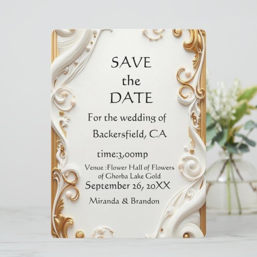 "Elegant Golden Botanical Wedding Invitation - Foi (スタンド正面)