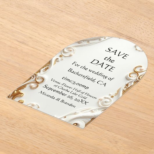 "Elegant Golden Botanical Wedding Invitation - Foi アクリル招待状 (レイダウン)