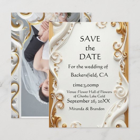 "Elegant Golden Botanical Wedding Invitation - Foi インビテーションポストカード (正面/裏面)