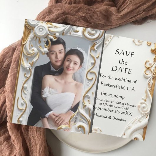 "Elegant Golden Botanical Wedding Invitation - Foi 招待状