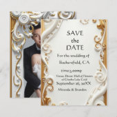 "Elegant Golden Botanical Wedding Invitation - Foi 招待状 (正面/裏面)