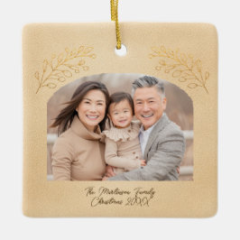 Elegant Golden Branches Arch Photo Beige セラミックオーナメント