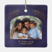 Elegant Golden Branches Arch Photo Blue セラミックオーナメント (裏面)