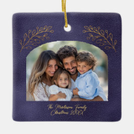 Elegant Golden Branches Arch Photo Blue セラミックオーナメント