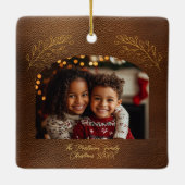 Elegant Golden Branches Arch Photo Brown  セラミックオーナメント (裏面)