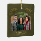 Elegant Golden Branches Arch Photo Green セラミックオーナメント (右)