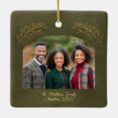 Elegant Golden Branches Arch Photo Green セラミックオーナメント (裏面)