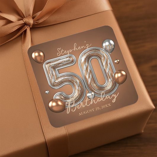 Elegant Golden Bronze Silver 50th Birthday スクエアシール
