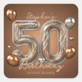 Elegant Golden Bronze Silver 50th Birthday スクエアシール (正面)