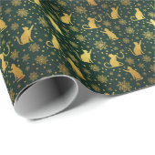 Elegant Golden Cat Silhouettes Christmas Metallic  ラッピングペーパー (ロールコーナー)