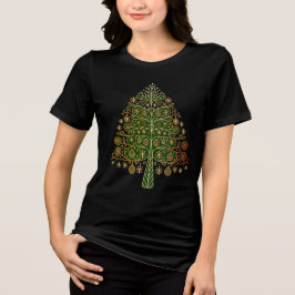 Elegant Golden Christmas Tree トライブレンドＴシャツ