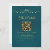 Elegant Golden Curls on Teal QR Code Wedding 招待状 (裏面)