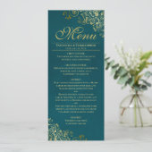 Elegant Golden Curls & Swirls on Teal Wedding メニュー (スタンド正面)
