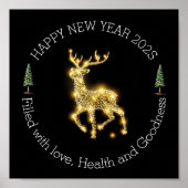 ✨ Elegant Golden Deer New Year Greeting Sticker |  ポスター (正面)