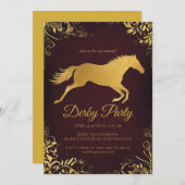 Elegant Golden Derby Party Invitation with Horse D 招待状 (正面/裏面)