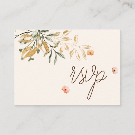 Elegant Golden Fall flowers Wedding QR Code RSVP エンクロージャーカード (正面)