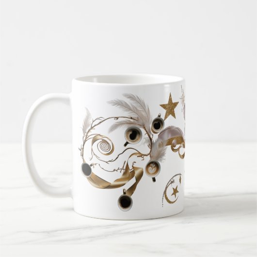 Elegant Golden Feather Swirl Coffee Art Classic コーヒーマグカップ (左)