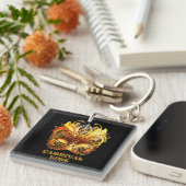 Elegant Golden Feathers Venetian Mask キーホルダー (正面右)