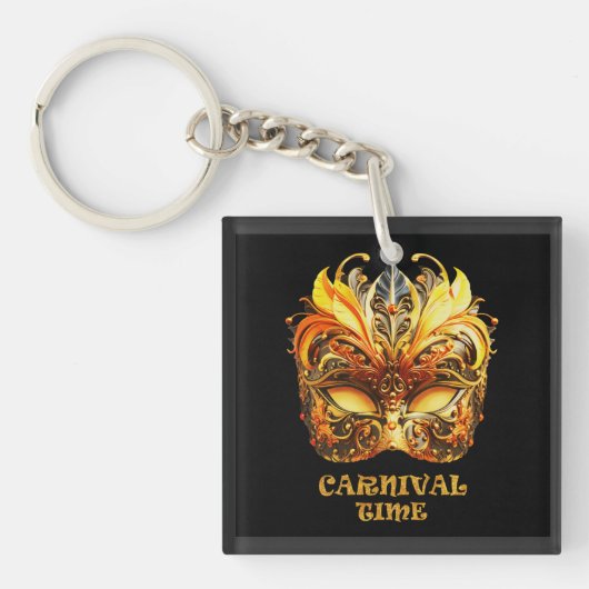 Elegant Golden Feathers Venetian Mask キーホルダー (正面)