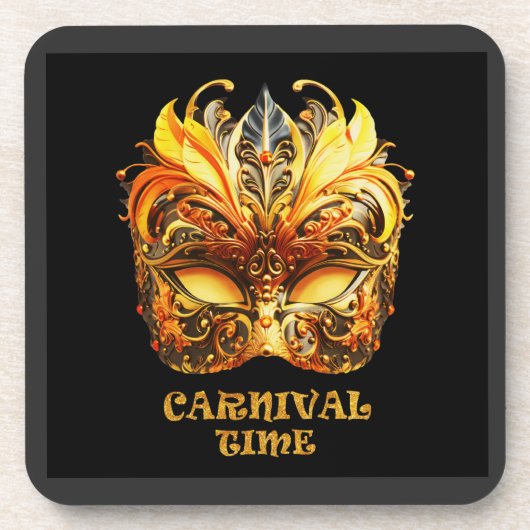 Elegant Golden Feathers Venetian Mask コースター (正面)