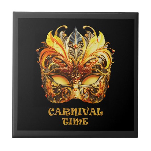 Elegant Golden Feathers Venetian Mask タイル (正面)