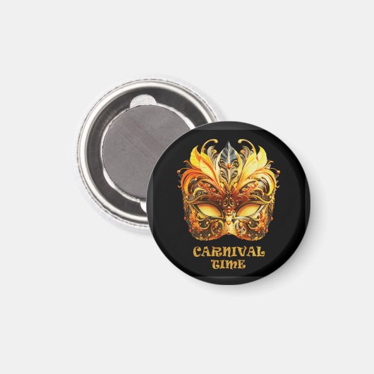 Elegant Golden Feathers Venetian Mask マグネット (正面/裏面)