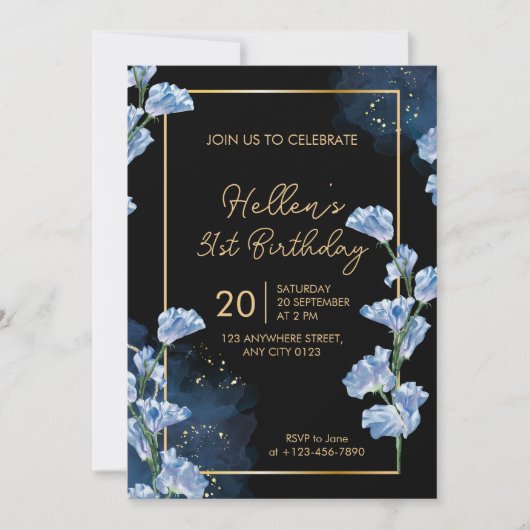 Elegant Golden Floral 31st Birthday Invitation 招待状 (正面)