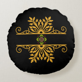 Elegant Golden Floral Ornament Baroque Style ラウンドクッション