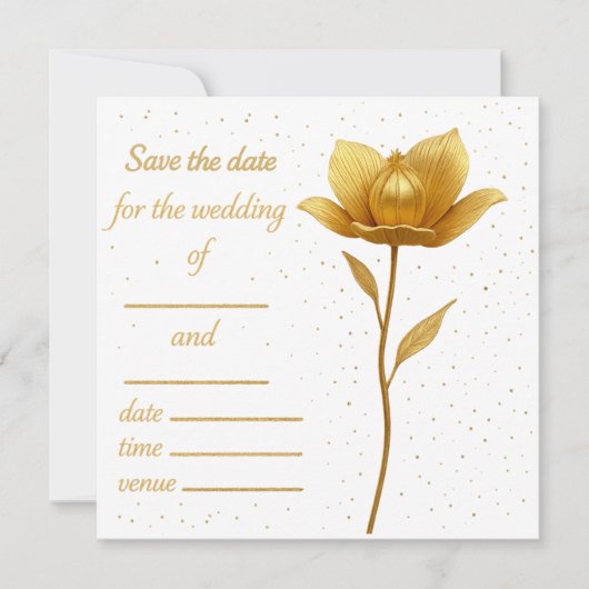 Elegant Golden Flower Flat Save The Date Card セーブザデート (正面)