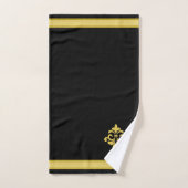 Elegant Golden Flower, Monogram & Stripe on Black バスタオルセット (ハンドタオル)