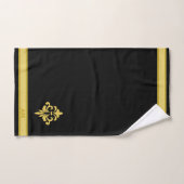 Elegant Golden Flower, Monogram & Stripe on Black バスタオルセット (ハンドタオル)