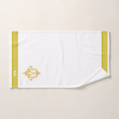 Elegant Golden Flower, Monogram & Stripe on White バスタオルセット (ハンドタオル)
