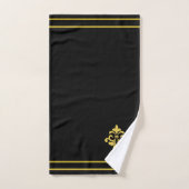 Elegant Golden Flower, Monogram & Stripes on Black バスタオルセット (ハンドタオル)
