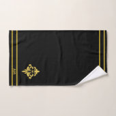 Elegant Golden Flower, Monogram & Stripes on Black バスタオルセット (ハンドタオル)