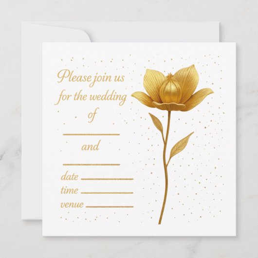 Elegant Golden Flower Wedding Invitation 招待状 (正面)