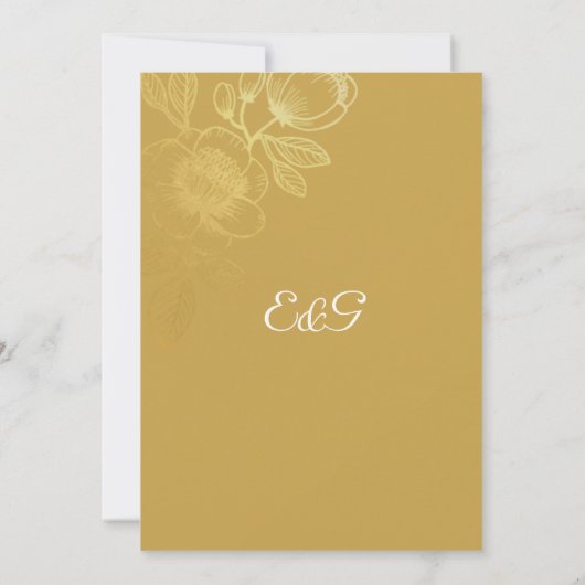 Elegant Golden Flowers Wedding 招待状 (裏面)