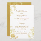 Elegant Golden Flowers Wedding 招待状 (正面/裏面)