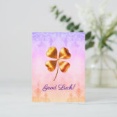 Elegant Golden Four-Leaf Clover Good Luck Postcard シーズンポストカード (スタンド正面)