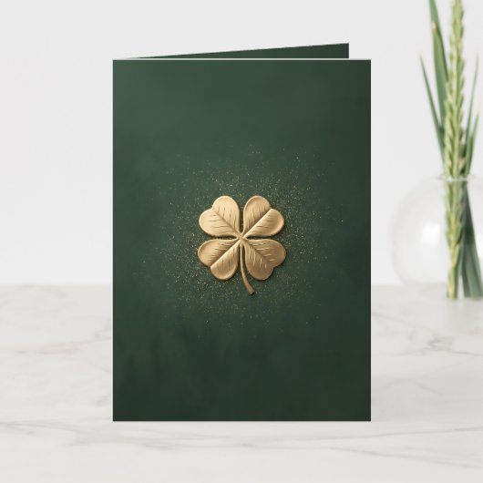 Elegant Golden Four Leaf Clover St. Patricks Day カード (正面)
