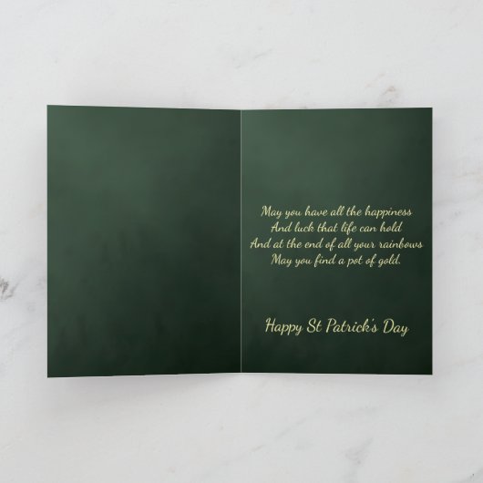 Elegant Golden Four Leaf Clover St. Patricks Day カード (内部)