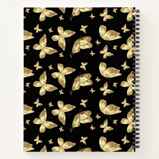 Elegant Golden Gold Butterfly Script Name Monogram ノートブック (裏面)