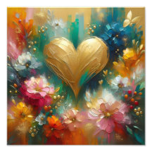 Elegant Golden Heart Floral Teal & Blush 