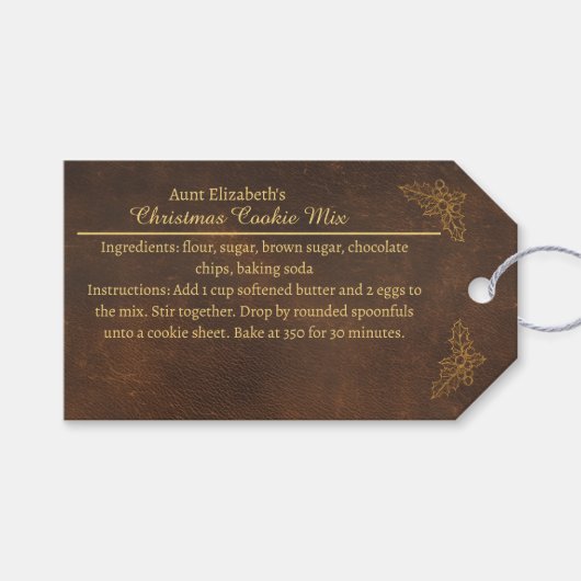 Elegant Golden Holly Christmas Cookie Mix Label ギフトタグ (正面(横))
